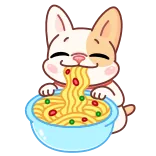 🍜 perro, comiendo, fideos, lindo, dibujos animados, tazón, comida whatsapp sticker