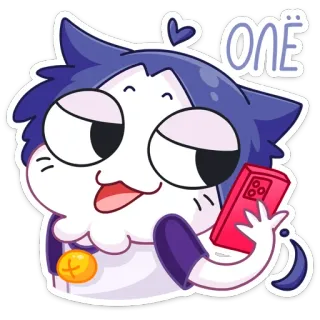☎️ ОЛЁ kucing, lucu, kartun, ungu, telepon telegram sticker