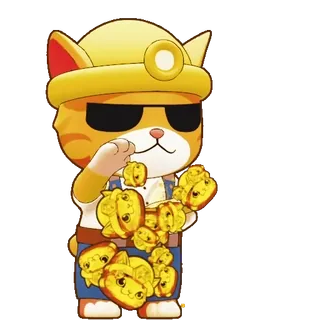 🤩 Katze, Bergmann, Gold, Cartoon, Tier, Schutzhelm telegram sticker