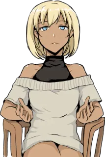 👐 Аниме, Женщина, Мультфильм, Персонаж, Светлые волосы, Голубые глаза telegram sticker