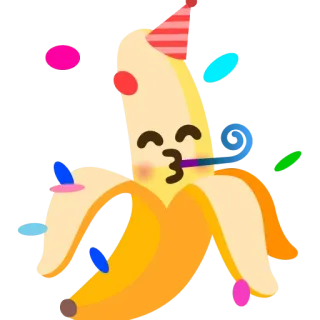 🥳 กล้วย, ปาร์ตี้, งานเฉลิมฉลอง, น่ารัก, ผลไม้, การ์ตูน telegram sticker