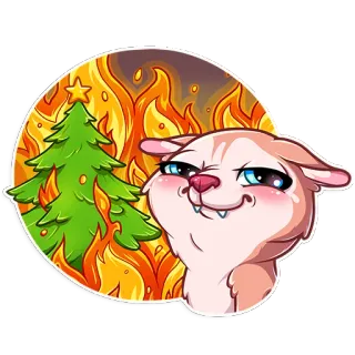 😏 feu, sapin de Noël, dessin animé, animal, chat, illustration, autocollant telegram sticker