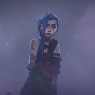 🍁 Jinx Arcane Arcane, Jinx, anime, personaje, pelo azul, tatuaje whatsapp sticker