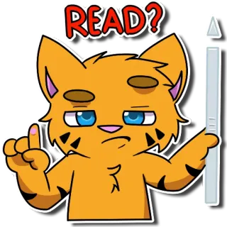😒 READ? gato, adesivo, ler, pergunta, animal, desenho animado, laranja telegram sticker