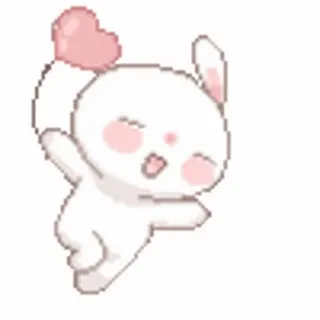 🛁 คาวาอิ, กระต่าย, น่ารัก, ลูกโป่งรูปหัวใจ, พิกเซลอาร์ต, สีขาว telegram sticker