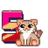 5⃣ 픽셀 아트, 동물, 고양이, 귀여운, 스티커, 디지털 아트 telegram sticker