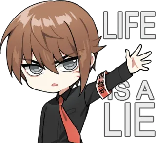 😔 LIFE IS A LIE anime, desenho animado, mentira, vida, braçadeira, personagem telegram sticker
