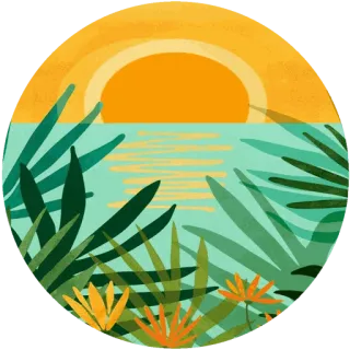 🌸 тропический, море, солнце, растения, закат, пляж telegram sticker