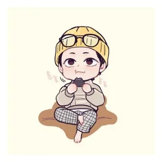 🌟 치비, 만화, 귀여운, 캐릭터, 안경, 비니, 먹는 telegram sticker