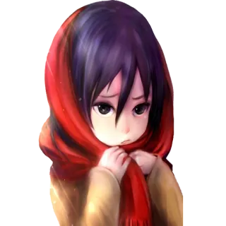 ☹ Mikasa Ackerman Attack on Titan Anime, Manga, Personage, Sjaal, Verdrietig, Emotioneel, Fanart telegram sticker
