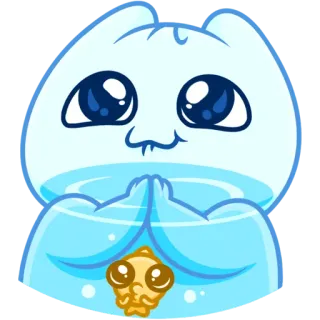 🙏 귀여운, 카와이, 사랑스러운, 고양이, 동물, 물고기, 애원, 물 telegram sticker