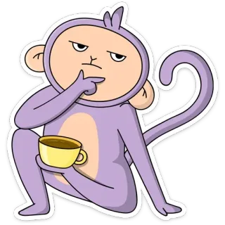🤔 Affe, denkend, Kaffee, Cartoon, Tier, süß telegram sticker