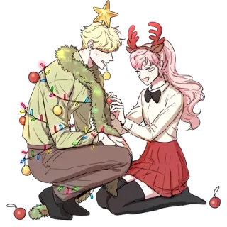 ❤️ natal, casal, rena, feriado, festivo, fofo, desenho animado whatsapp sticker