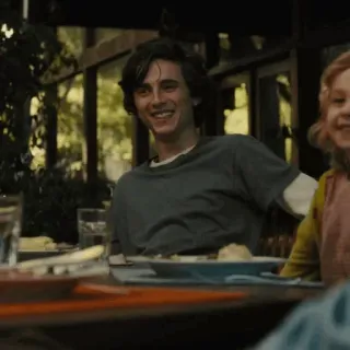 📯 Timothée Chalamet personne, acteur, homme, sourire, table, extérieur telegram sticker