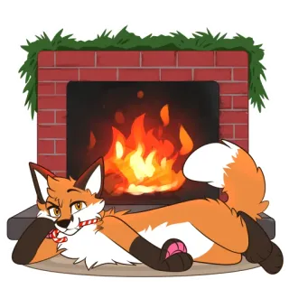 😉 raposa, lareira, inverno, feriado, desenho animado, bengala doce, aconchegante whatsapp sticker