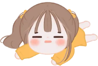 😮‍💨 Dessin animé, Mignon, Fille, Couchée, Endormi, Jaune whatsapp sticker