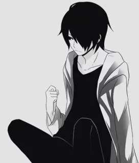 ♥️ Anime, Chico, Sudadera con capucha, Blanco y negro telegram sticker