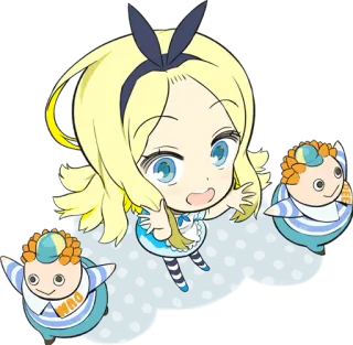 🙌 WAO 卡通, 动漫, Q版, 可爱, 金发, 蓝眼睛, 蝴蝶结 whatsapp sticker