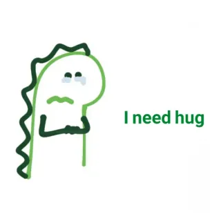 🐛 I need hug dinozaur, przytulanie, smutny, kreskówka telegram sticker