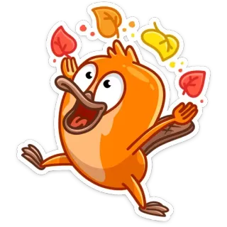 🍁 dziobak, kreskówka, jesień, liście, szczęśliwy, zwierzę telegram sticker