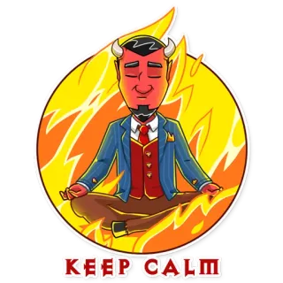 👳 KEEP CALM mantenha a calma, diabo, fogo, meditação, desenho animado, adesivo telegram sticker
