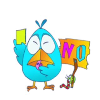 😔 NO oiseau, dessin animé, carton jaune, non, désaccord, refus, protestation, interdiction telegram sticker