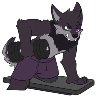🏋️ lobo, lobisomem, furry, exercício, fitness, treino, halter, desenho animado telegram sticker