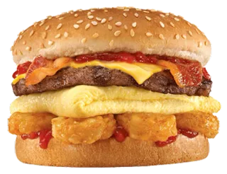 🍔 ハンバーガー, 食べ物, サンドイッチ, 朝食, 卵, ベーコン, チーズ, ハッシュポテト telegram sticker
