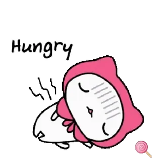 🐱 Hungry faminto, comida, fofo, desenho animado, pirulito, rosa, kawaii, sonolento telegram sticker