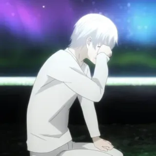 🎩 Ken Kaneki Tokyo Ghoul Anime, Tokyo Ghoul, Ken Kaneki, Triste, Capelli Bianchi, Personaggio telegram sticker