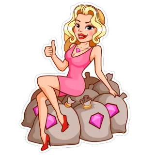 👍 femme, blonde, argent, richesse, diamants, sacs, dessin animé telegram sticker