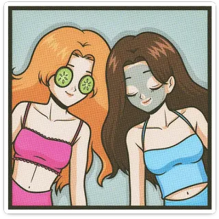 🌟 女性, 美容, 水疗, 面部护理, 黄瓜, 放松, 朋友 telegram sticker