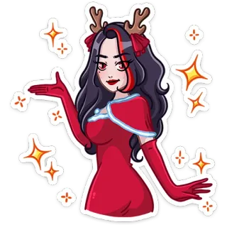 ✅ natal, rusa kutub, gadis, meriah, liburan, kartun telegram sticker