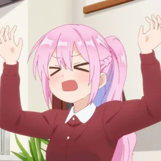 🌷 Anime, Mädchen, Rosa Haare, Genervt, Süß, Ausdruck, Cartoon telegram sticker