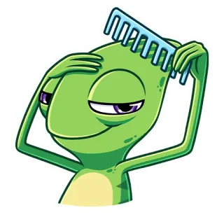 💇 thằn lằn, hoạt hình, màu xanh lá cây, lược, tóc, chải chuốt, bò sát whatsapp sticker