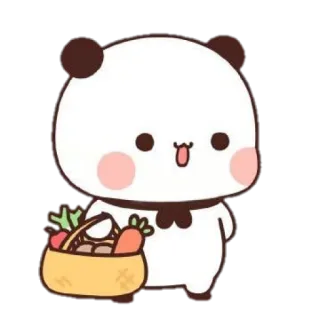 🍼 Panda, Fofo, Desenho animado, Animal, Comida, Cesta, Cenoura telegram sticker