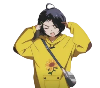 🤔 Anime, Mädchen, Sonnenblume, Hoodie, Gelb, Süß telegram sticker