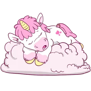 🤪 licorne, mignon, dessin animé, dormant, nuage, rose telegram sticker