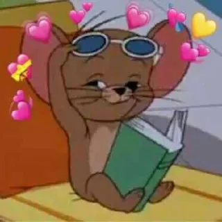 💗 Jerry dessin animé, souris, lecture, coeurs, mignon, lunettes de soleil, tom et jerry whatsapp sticker