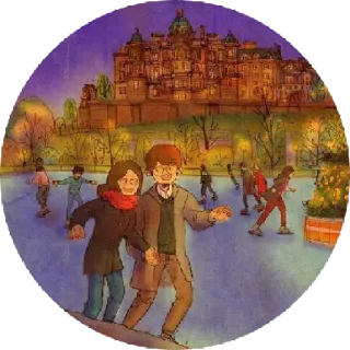 🙁 patinage, couple, hiver, ville, oeuvre d'art whatsapp sticker