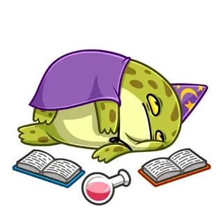 🍾 frog, wizard, magic, spell, potion, book, cartoon, cute, character telegram sticker