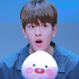 🐱 personne, homme, bouche ouverte, cheveux bruns, pêche, peluche, mignon whatsapp sticker