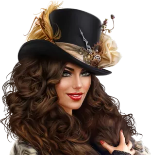 🎩 mujer, sombrero, steampunk, moda, retrato, chica, belleza telegram sticker