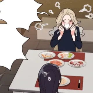 🍼 comida, mesa, dibujo animado, comida, feliz whatsapp sticker