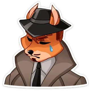 😢 detective, fox, sad, crying, hat, cartoon, animal whatsapp sticker