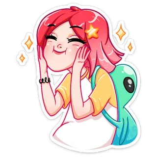 ☺️ cartoon, girl, alien, cute, sparkles whatsapp sticker