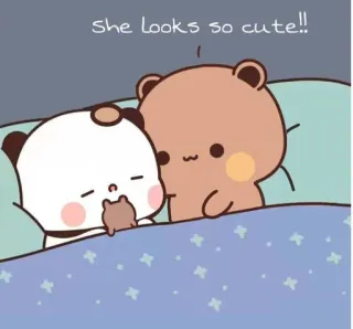 ❤️ she looks so cute!! mignon, ours, amour, endormi, couple, dessin animé telegram sticker