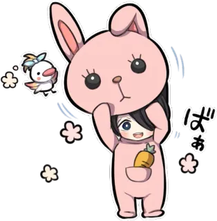 🐰 ばぁ kelinci, anime, kartun, imut, kostum binatang, paskah, wortel telegram sticker