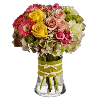 🌹 flowers, bouquet, roses, gerberas, vase, gift whatsapp sticker