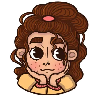 😐 fille, dessin animé, portrait, cheveux bruns, mignon telegram sticker